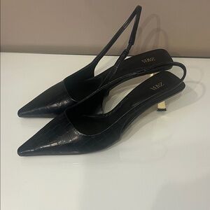 Zara Croc-Embossed Black Slingback Heels
